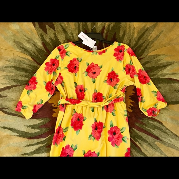 Yellow Spring Maxi Dress Floral 3/4 Sleeves 1X - Picture 4 of 7